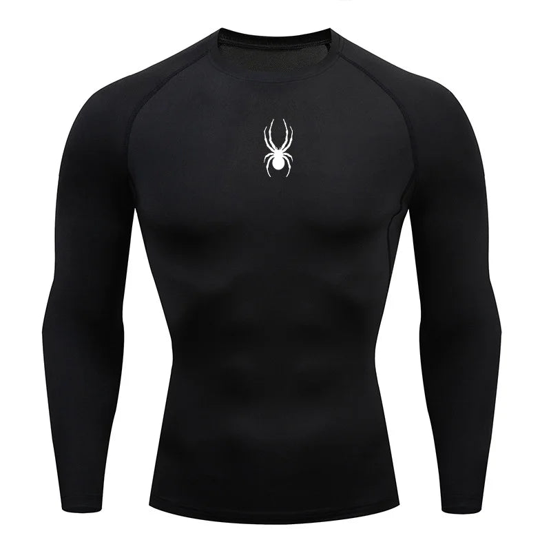 Mens Spider Graphic Dry Fit Long Sleeve Rashguard T Shirt For Gym Workout Running