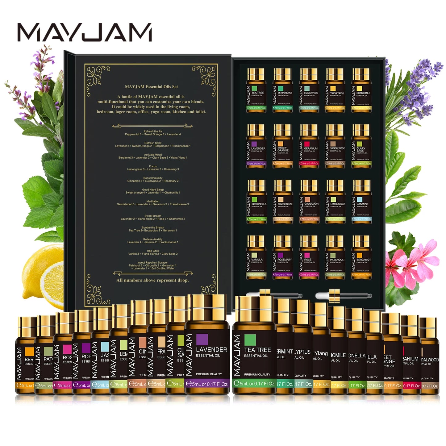 MAYJAM Essential Oils Kit Assorted Lavender Jasmine Eucalyptus Vanilla Sandalwood