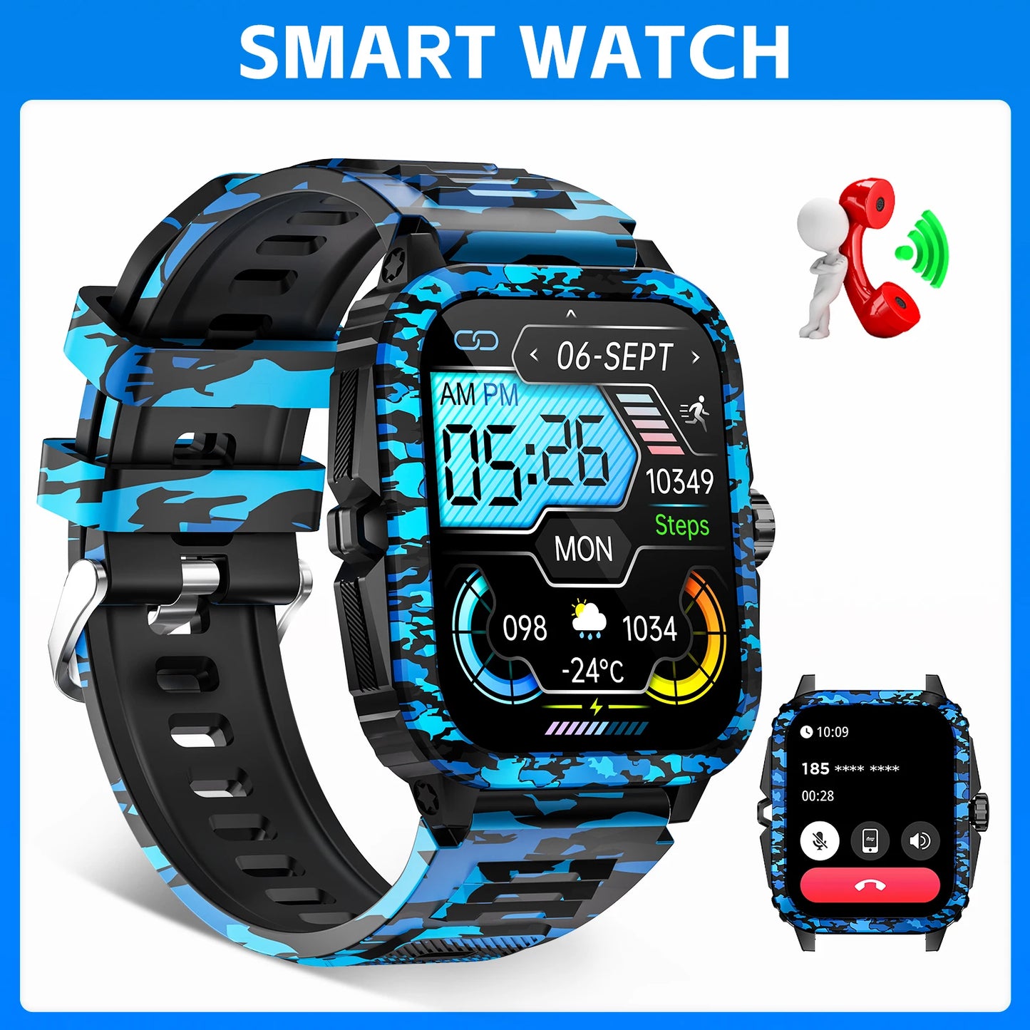 LaNikar KT71 Smart Watch 3ATM Waterproof Fitness Tracker Heart Rate