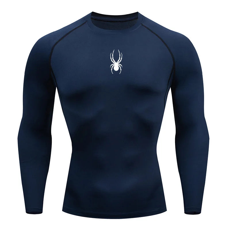 Mens Spider Graphic Dry Fit Long Sleeve Rashguard T Shirt For Gym Workout Running