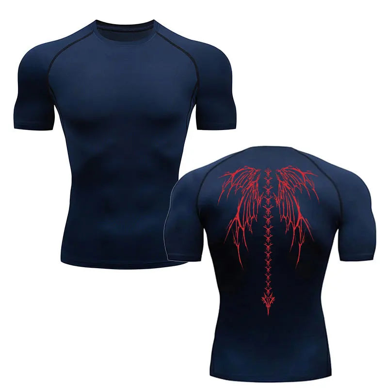 Men Compression Shirt Quick Dry Gym Fitness Skeleton Running Tee