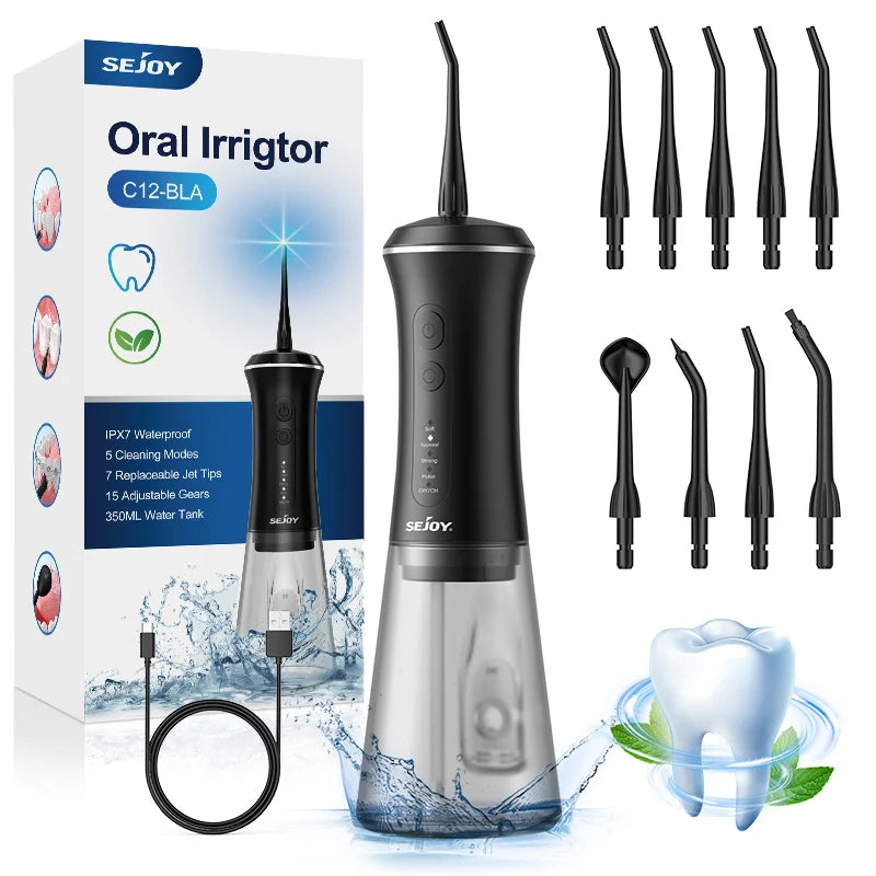 Sejoy Portable Oral Irrigator Rechargeable Wireless Water Flosser IPX7