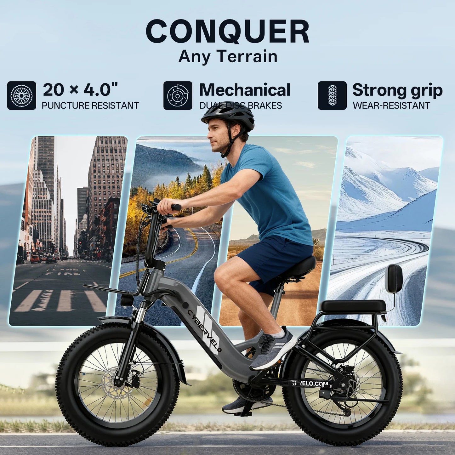 CYBERVELO Step Through Electric Bike 48V 20Ah Removable Battery 30 MPH 7 Speed