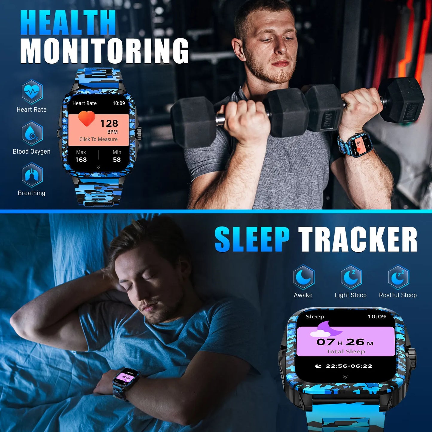 LaNikar KT71 Smart Watch 3ATM Waterproof Fitness Tracker Heart Rate