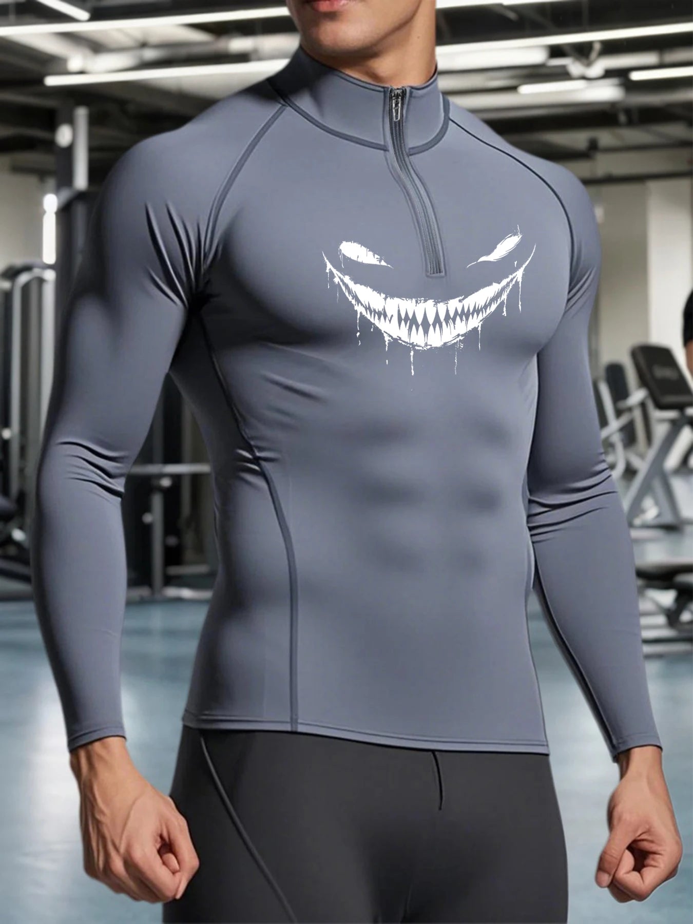 Men Sportswear Quick Dry MoistureWickingFabricPro Breathable Long Sleeve DevilPrint