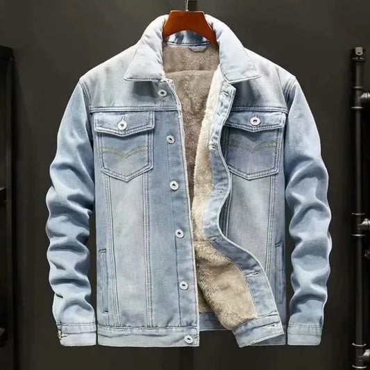 Vitality Wellness Store Denim Jacket Thickened Fleece Lined Loose Fit