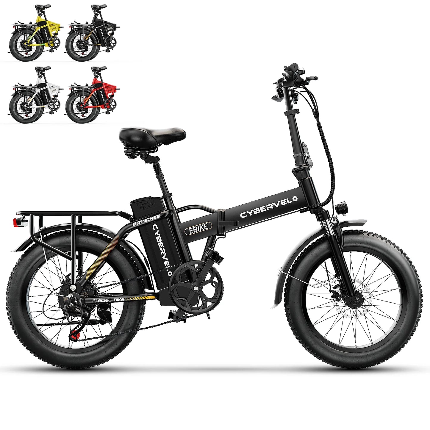 CYBERVELO 1000W Folding Electric Bike 48V 20Ah Removable Battery 80MileRange