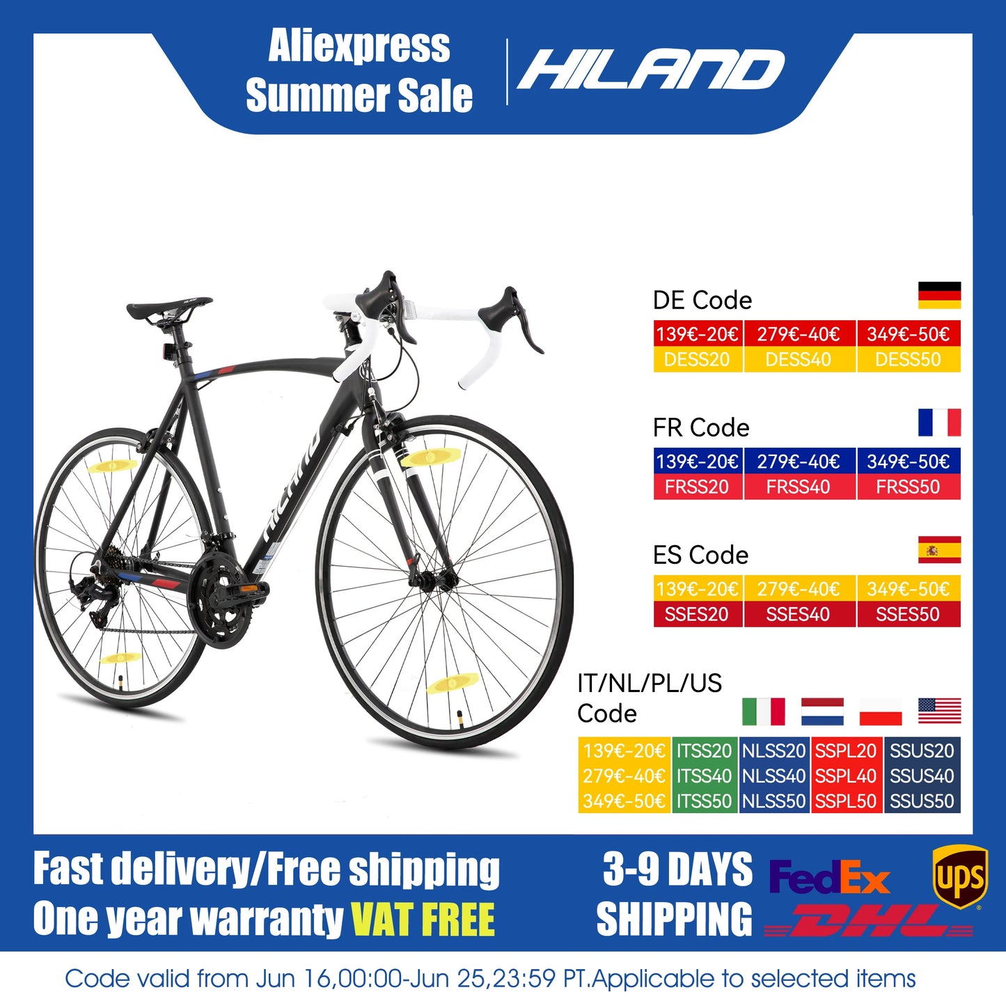 Hiland 14 Speed Road Bike Aluminum Frame Unisex Lightweight