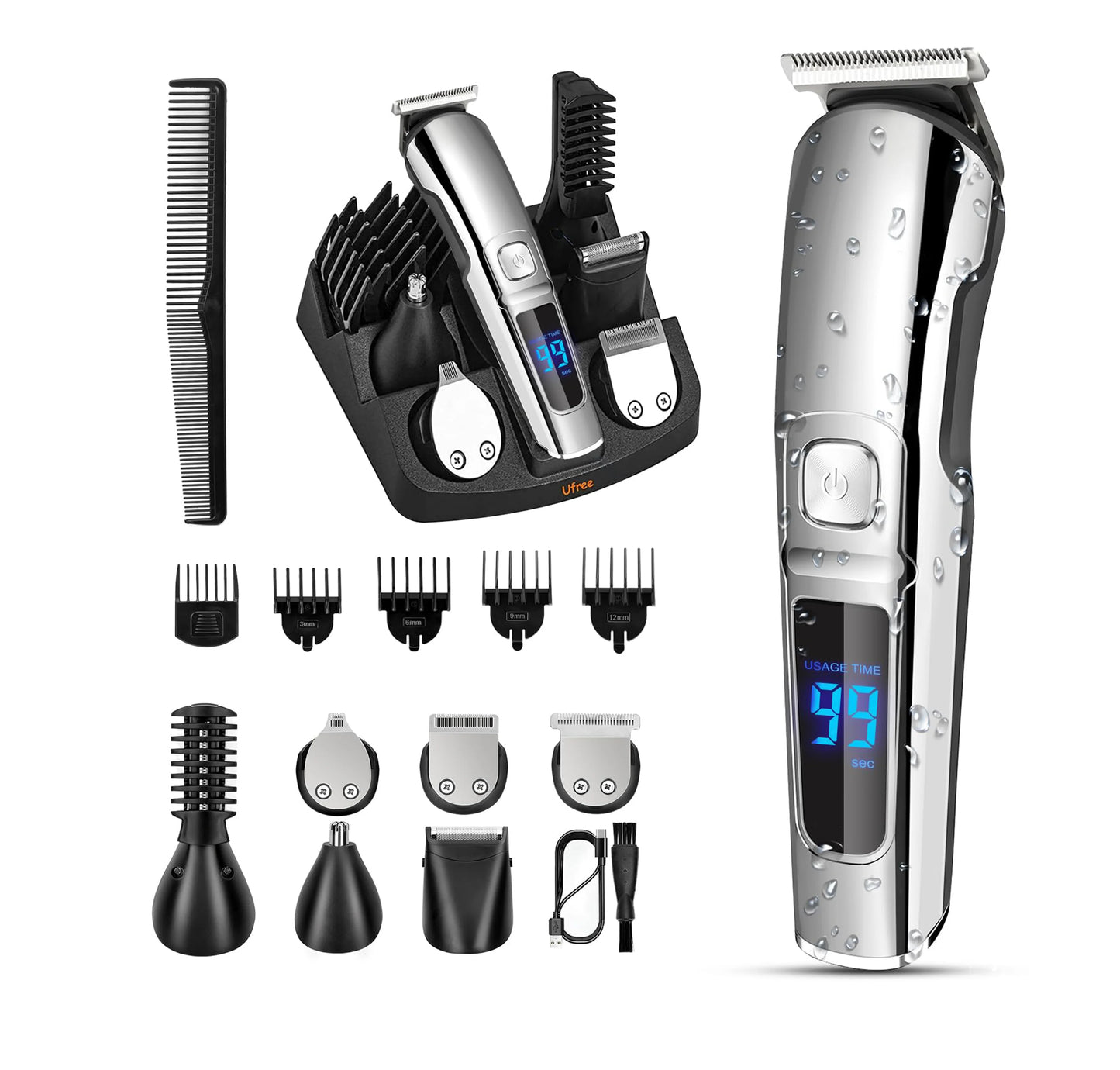 Ufree Beard Trimmer For Men Waterproof Electric Razor Cordless Grooming