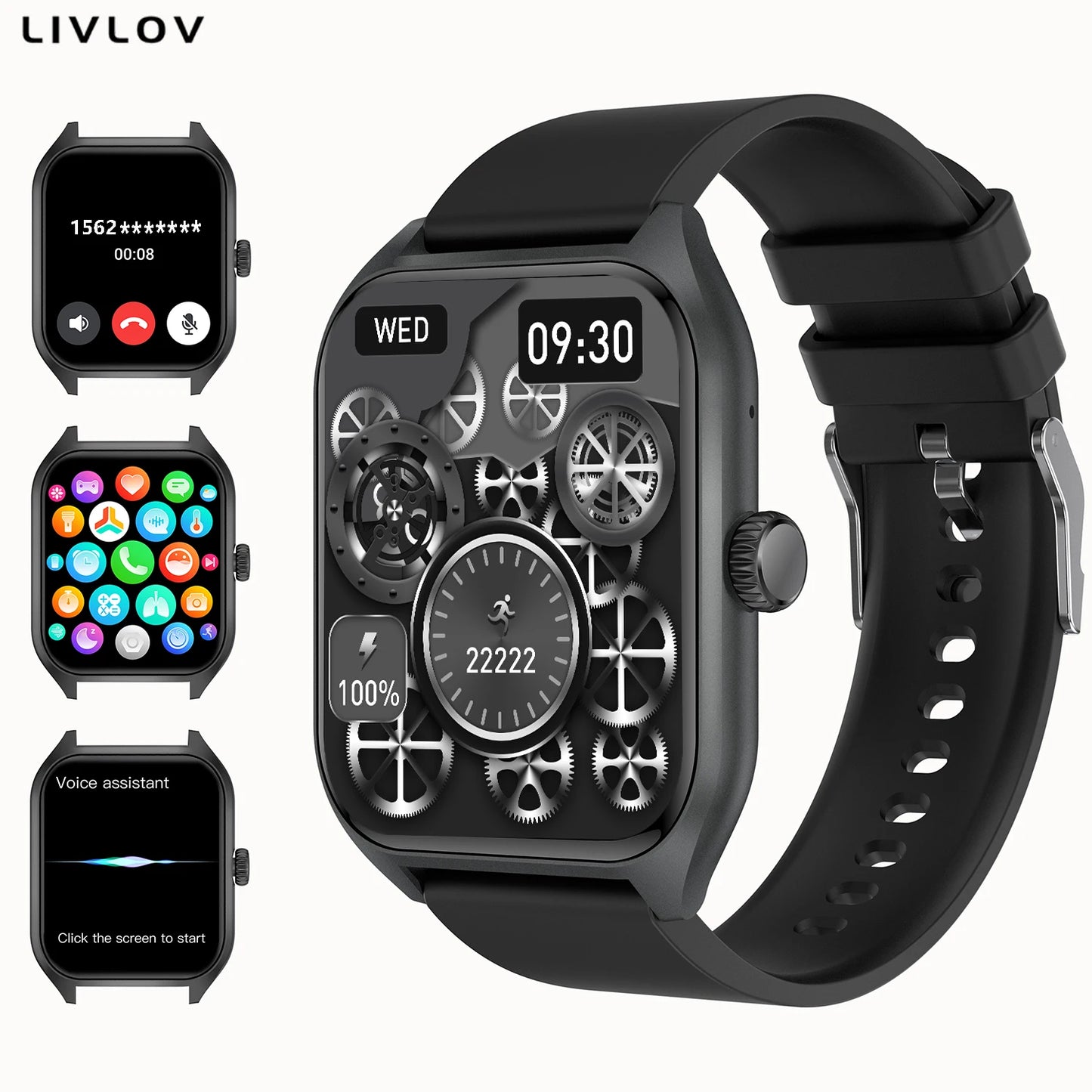 LIVLOVCP AI Voice Assistant Smart Watch HD Screen Activity Tracker