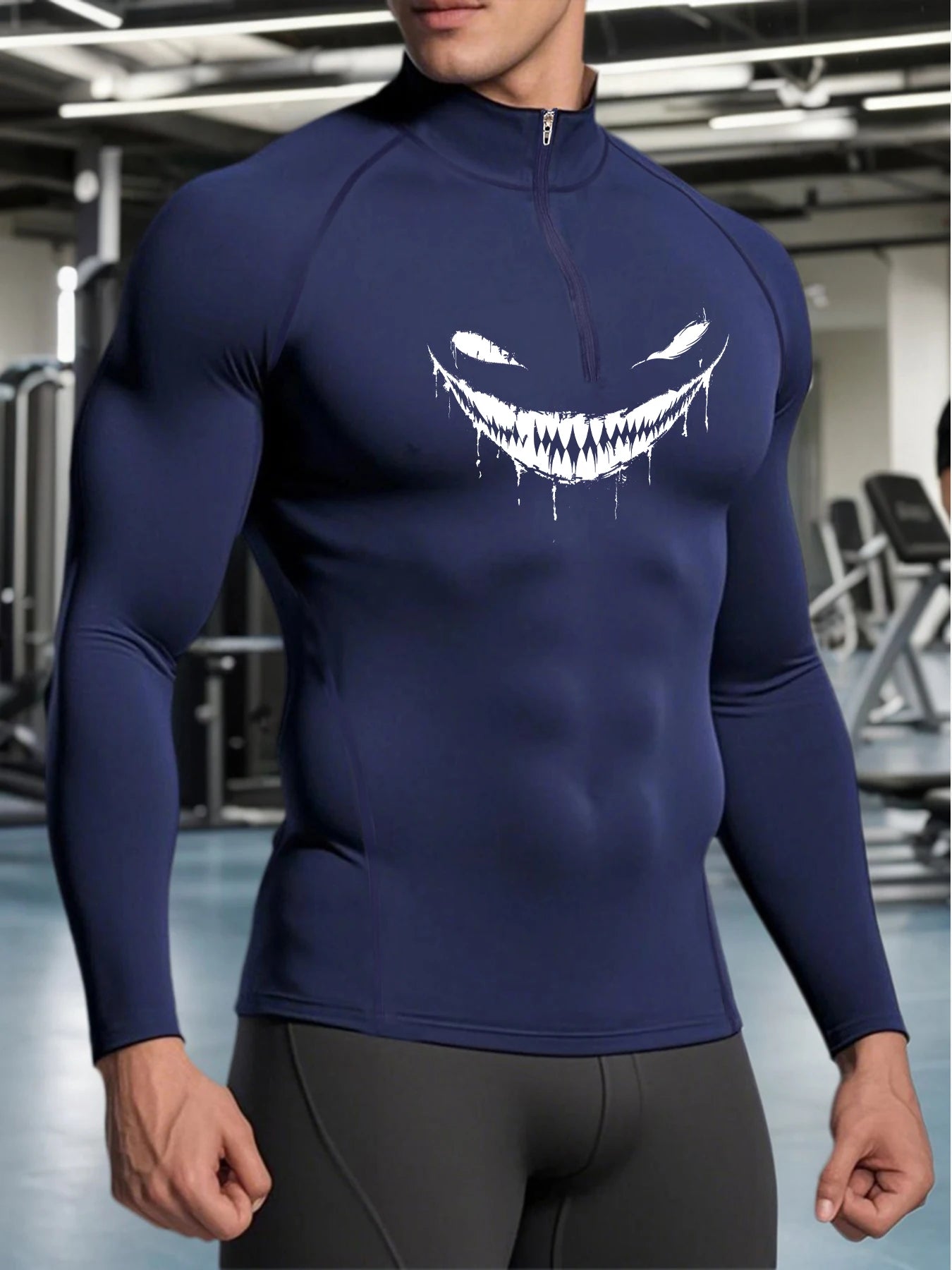 Men Sportswear Quick Dry MoistureWickingFabricPro Breathable Long Sleeve DevilPrint