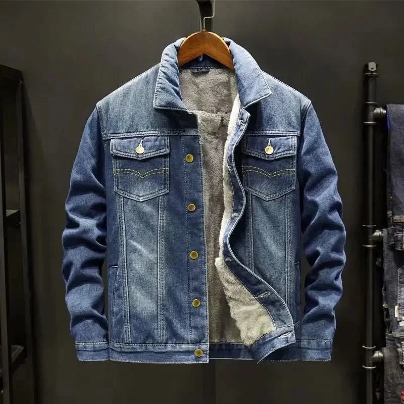 Vitality Wellness Store Denim Jacket Thickened Fleece Lined Loose Fit