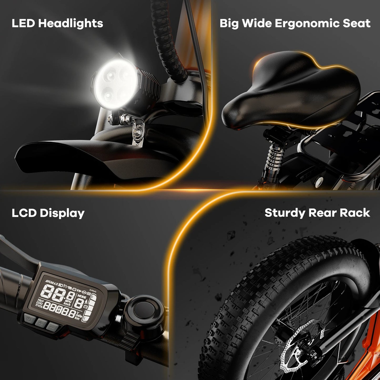 CYBERVELO 1000W Folding Electric Bike 48V 20Ah Removable Battery 80MileRange