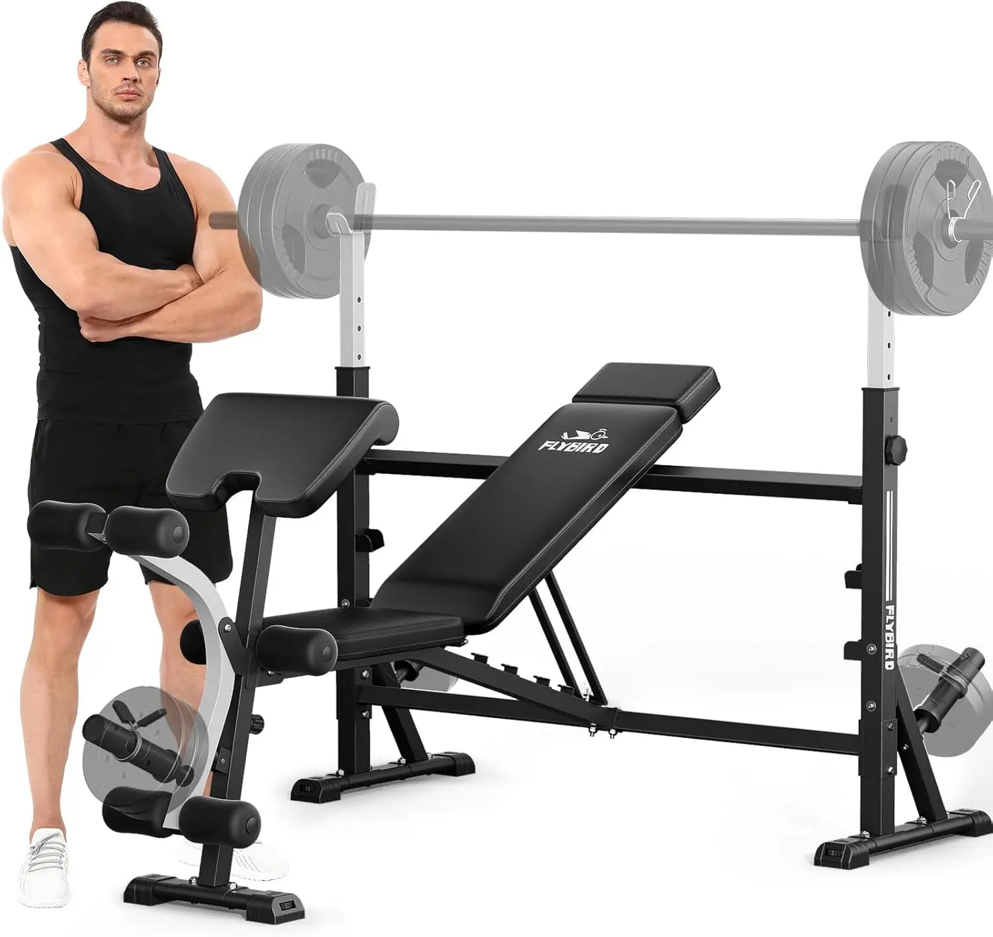 Adjustable Weight Bench with Bench Press Rack and Leg Extension
